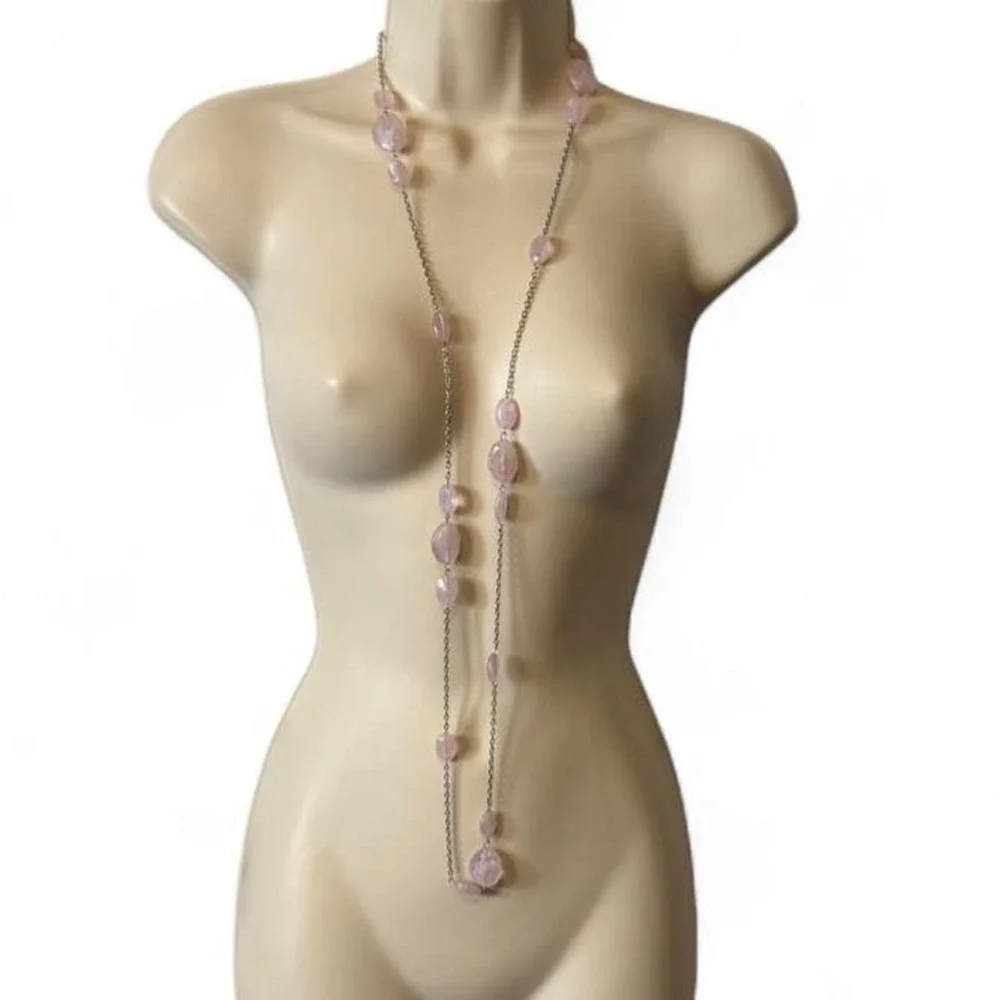 Vintage Long Light Pink Beaded Necklace‎